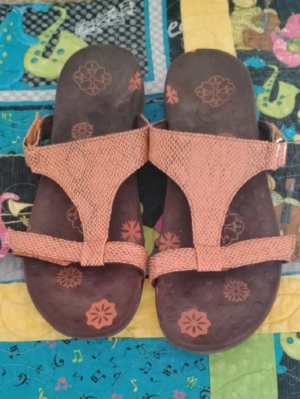 Vionic Women’s Orange Leather Snake Embossed Adjustable Sandals